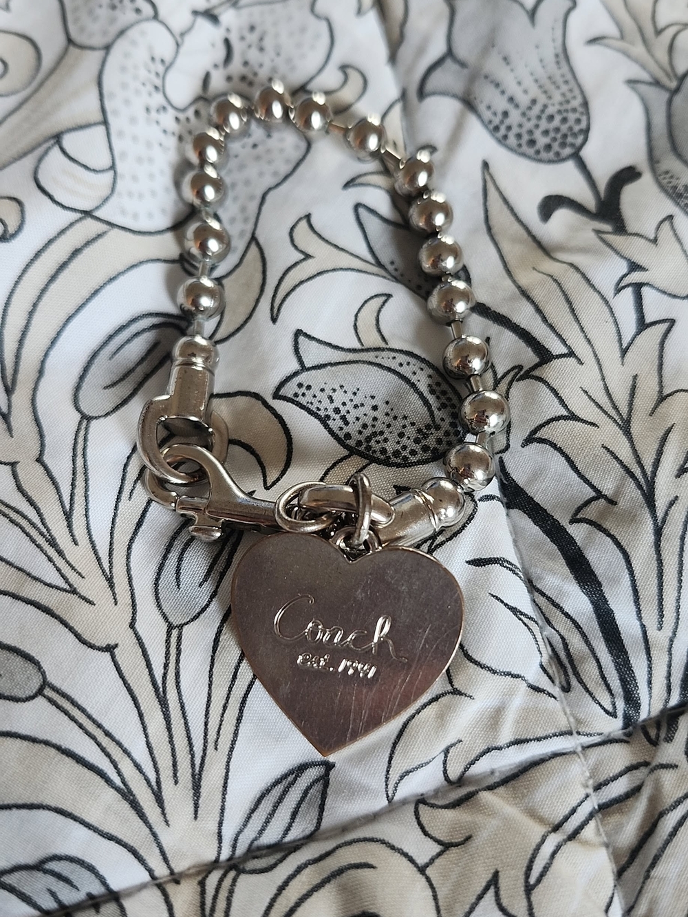 Coach Metal Heart Charm Beaded Bracelet